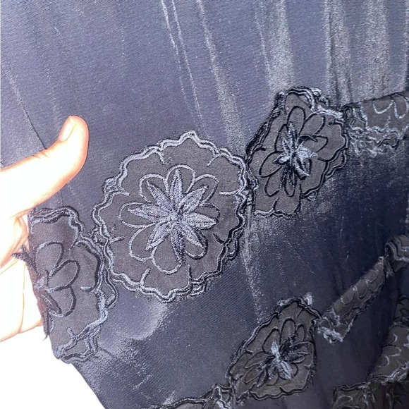 Free People Mini Dress Black Crepe Appliqué Grommet Mesh Neckline - Picture 10 of 14